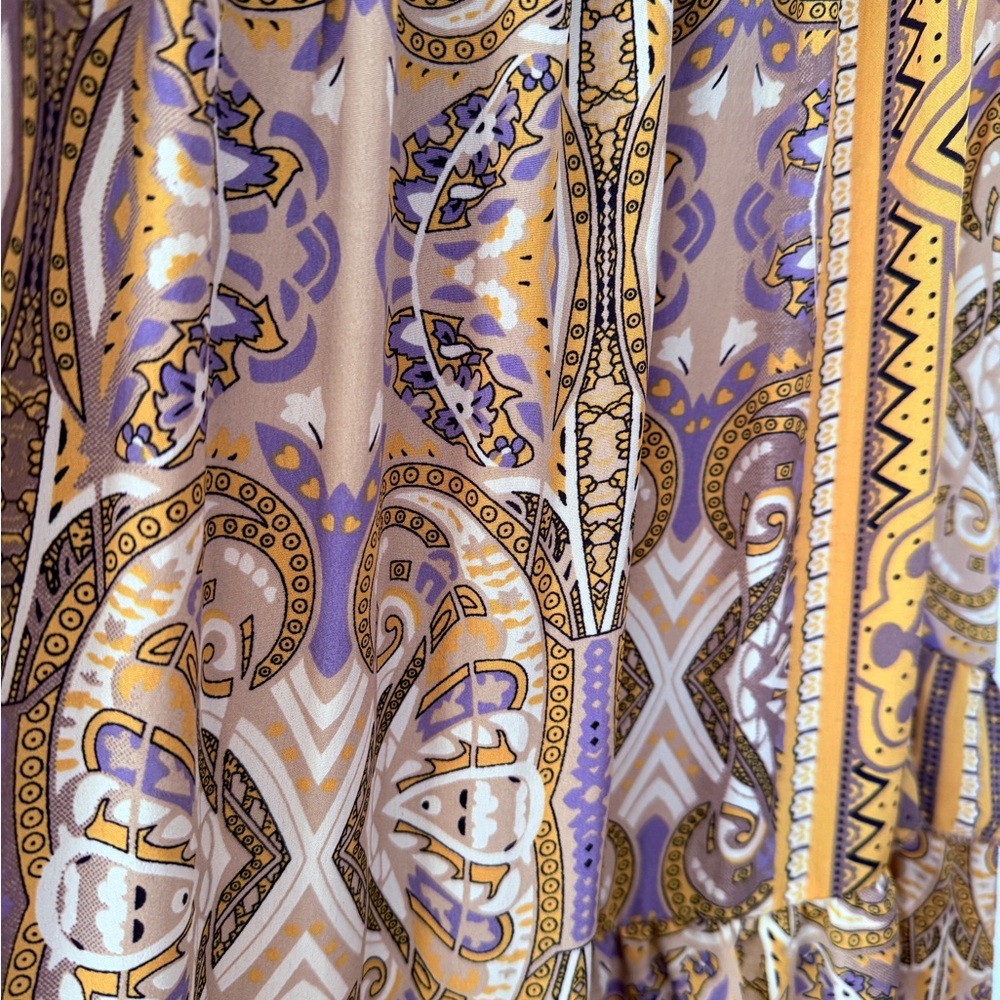 Yellow Paisley Off Shoulder Boho Maxi Dress sz M Festival Indie Airy Celestial - Picture 4 of 9